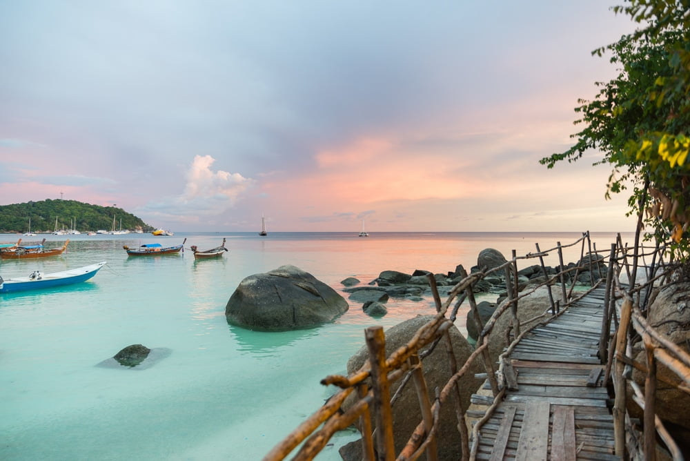 Wood bridge with sunset,Koh lipe,Thai-Malaysia border