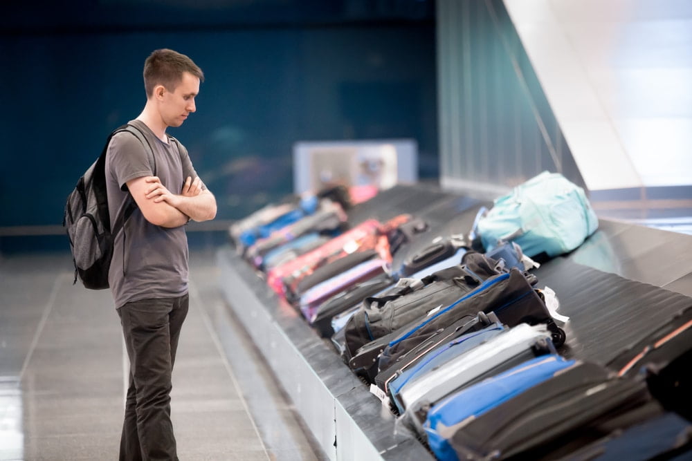 backpack waiting at conveyor belt,Luggage Wrapping