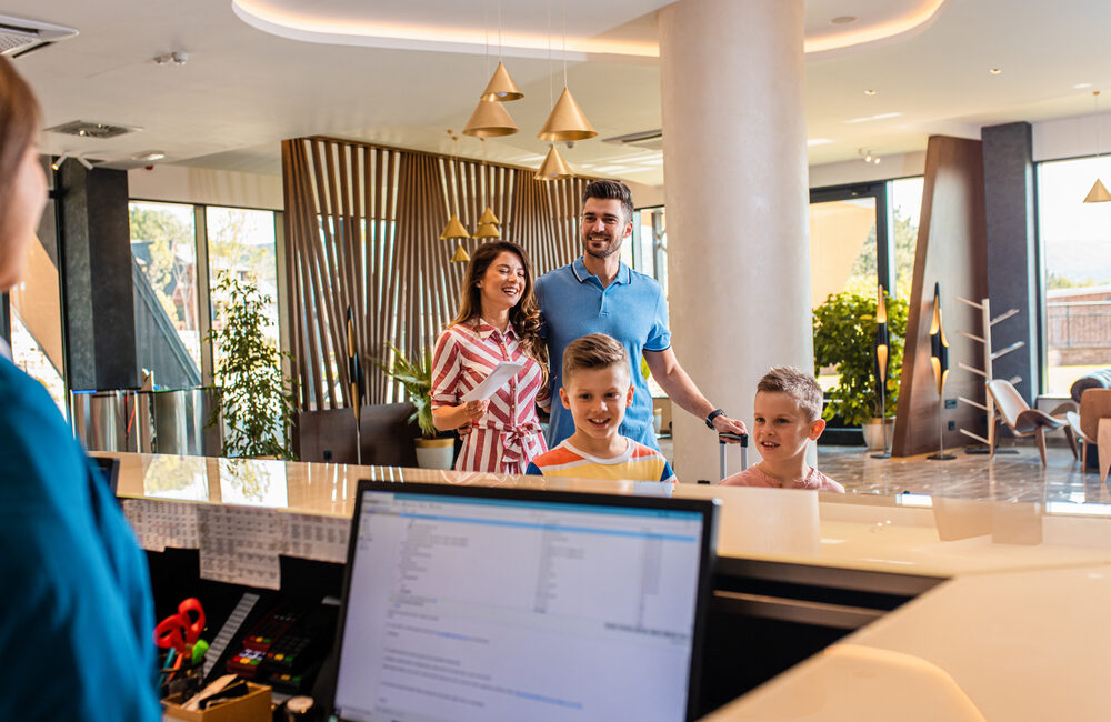 Family in the hotel lobby