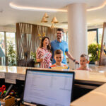 Family in the hotel lobby