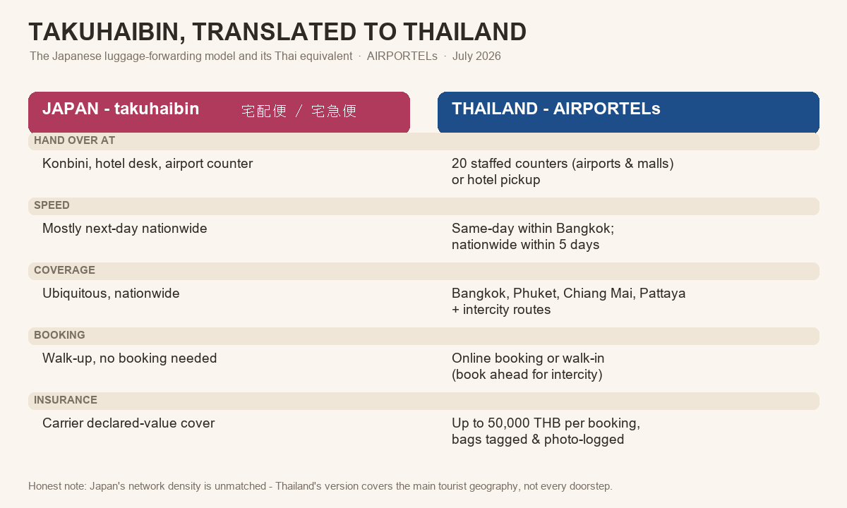 Comparison of Japanese takuhaibin luggage forwarding and the Thai equivalent by AIRPORTELs